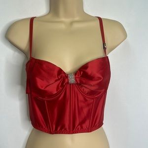 Victoria’s Secret satin rhinestone bow red underwire bra corset